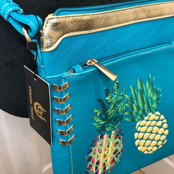 NWTCowgirl Trendy teal pineapple crossbody bag with adjustable strap - Picture 3 of 16